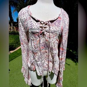 Vintage Cream Tie Front Blouse Relaxed Style